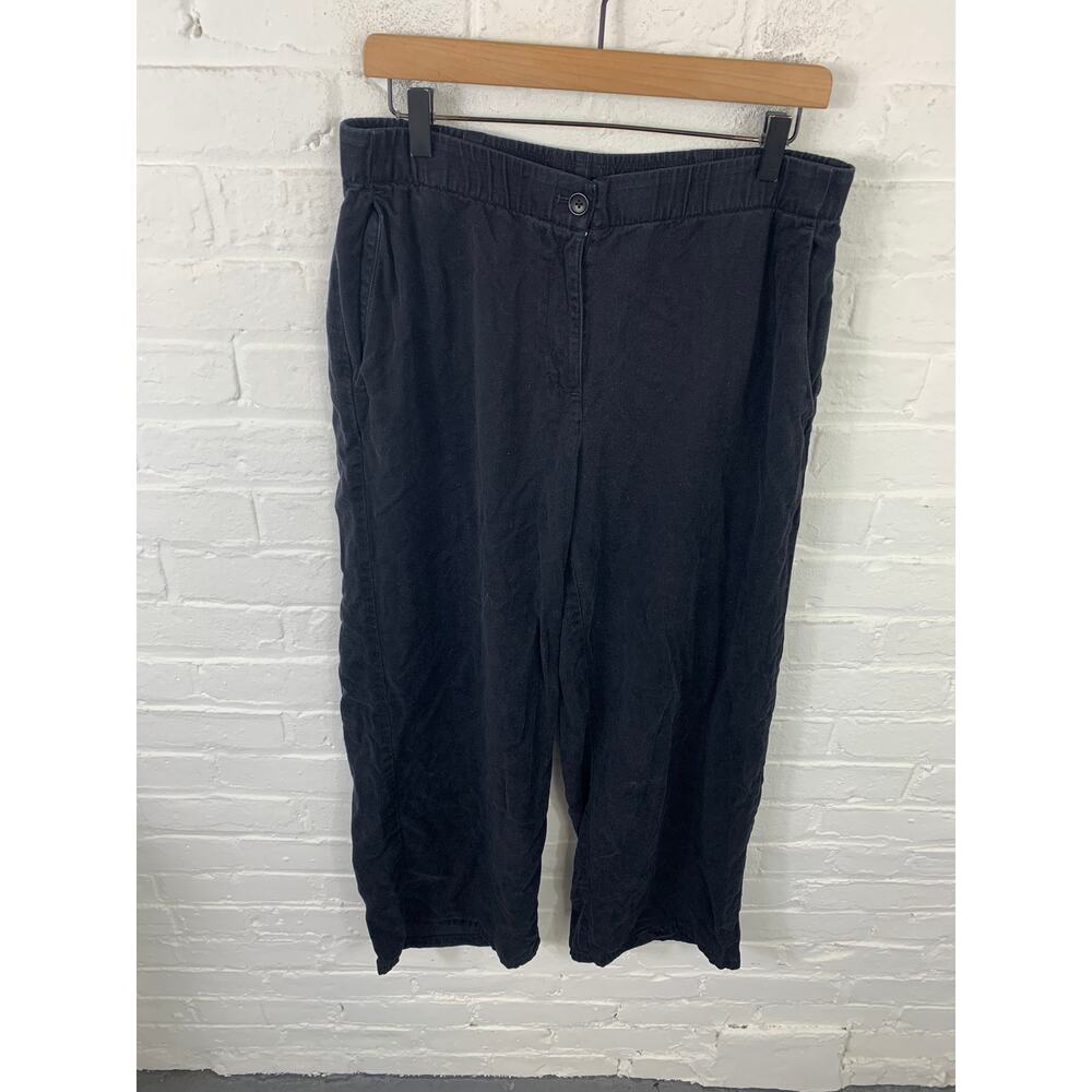 Eileen Fisher Women's Tencel Straight Leg Pants Elastic Waist Black Size Medium